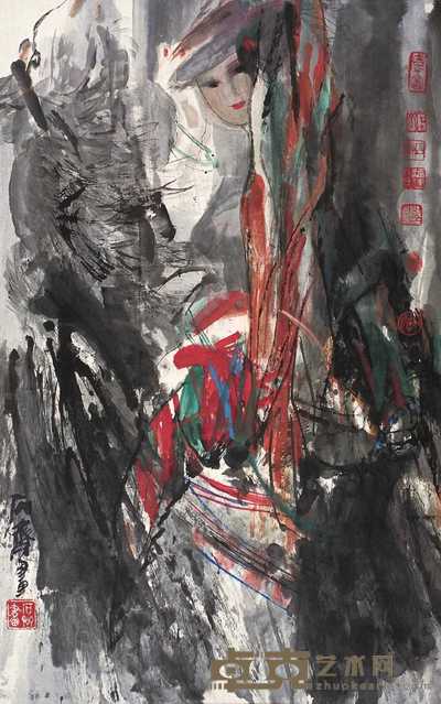 石齐 少女 镜心 83×51cm